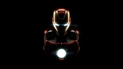 Illuminated Iron Man Armor Against a Dark Background