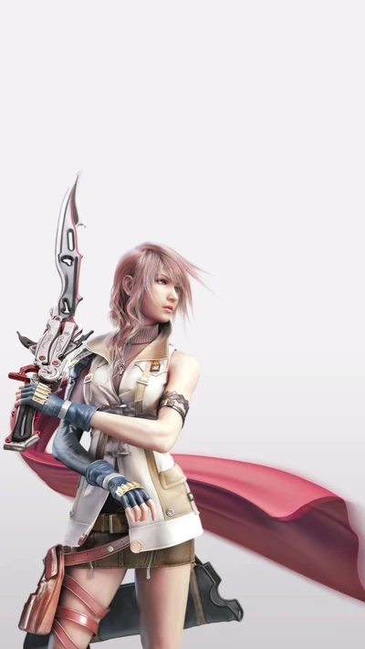 Lightning de Final Fantasy XIII brandissant son épée avec une posture confiante.