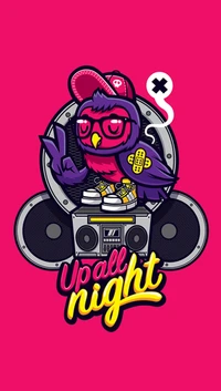 Cool Owl DJ with a Gamer Vibe: Up All Night