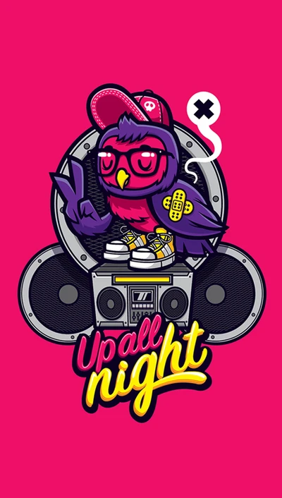 Coruja Legal DJ com Vibe de Gamer: Acordado a Noite Toda