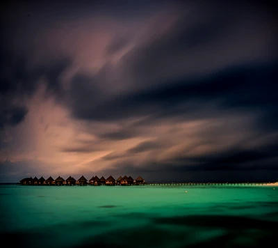 plage, nuageux, île, paradis, tempête