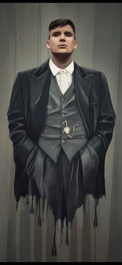 Retrato estilizado de un hombre bien vestido en un traje, que irradia confianza y sofisticación, inspirado en la estética de "Peaky Blinders".