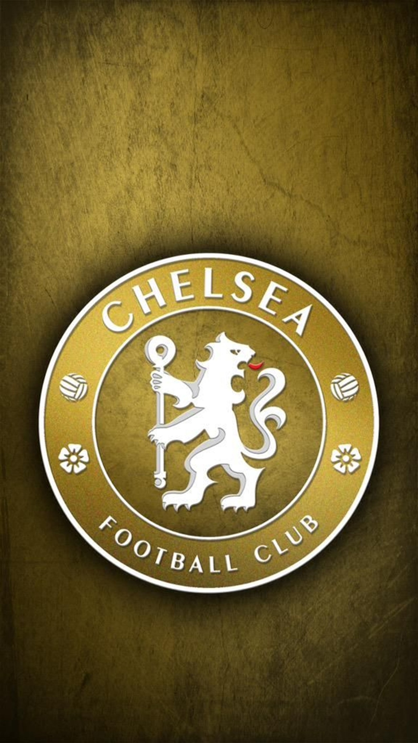 Gros plan d'un logo de football sur un fond doré (chelsea, angleterre, england, football, logo)