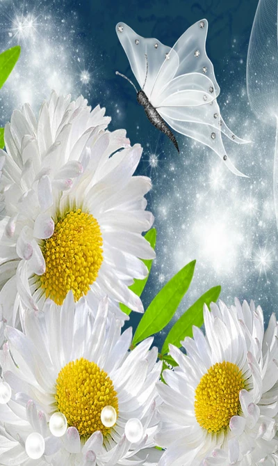 papillon, marguerites