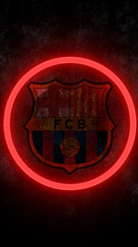 Emblema del FC Barcelona en un fondo circular rojo