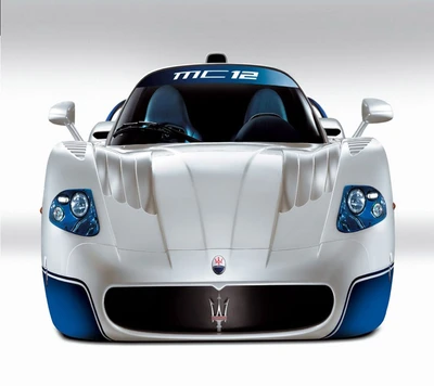 Maserati MC12: Sleek Supercar Design in Striking Blue and White