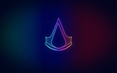 Neon Assassin's Creed Logo auf dunklem Hintergrund