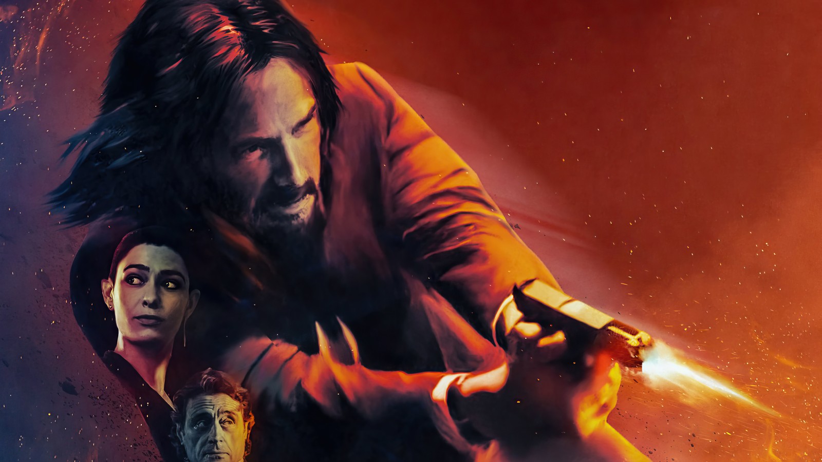 Мужчина с оружием перед женщиной с ножом (джон уик 4, john wick chapter 4, джон уик, john wick, фильм)