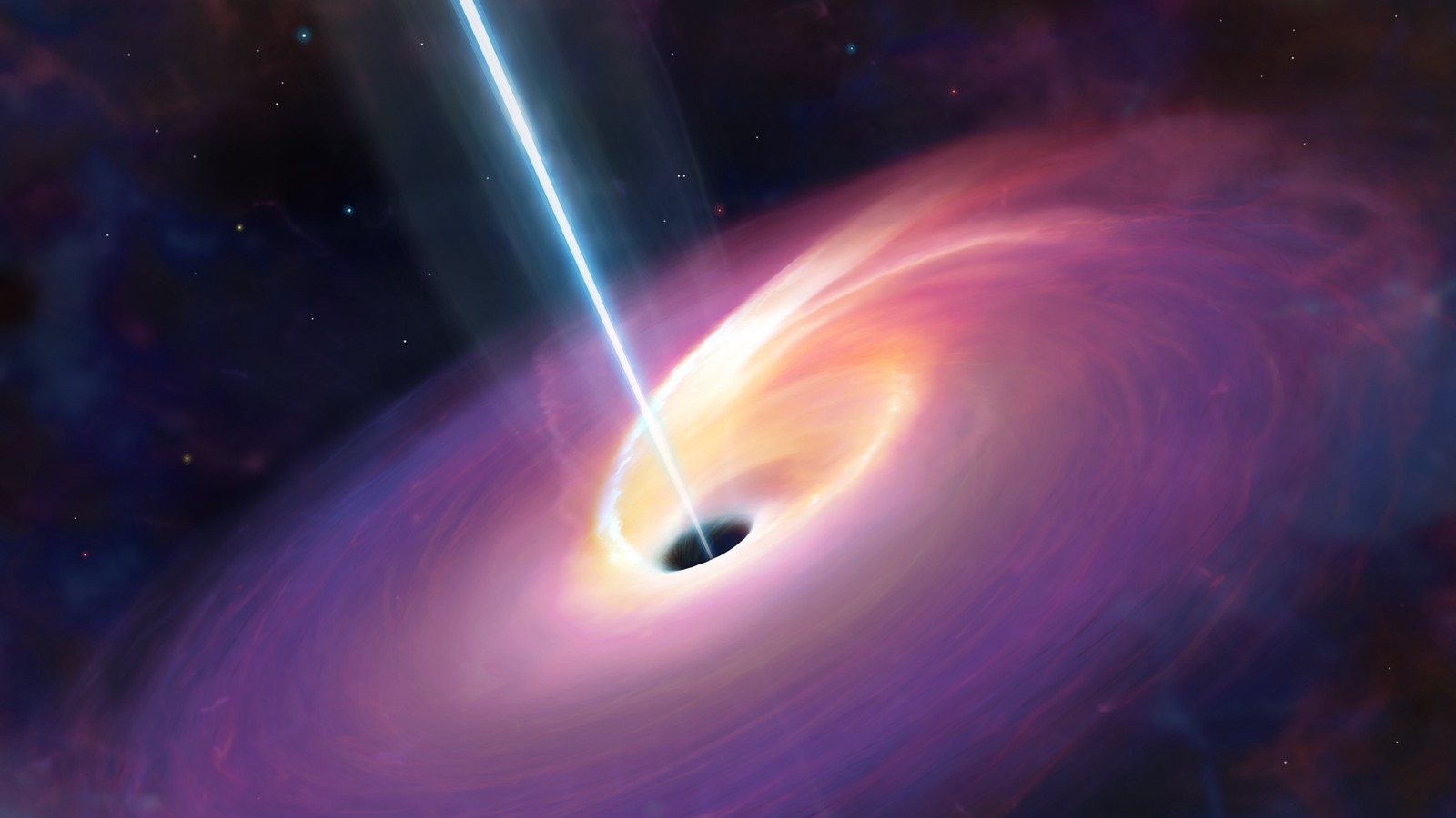 A black hole with a white light beam coming out of it (universe, star, outer space, atmosphere, astronomical object)