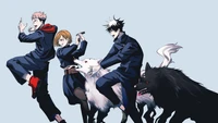 Jujutsu Kaisen: Yuji, Nobara, and Megumi Engaged in a Sorcery Battle with Mystic Wolves