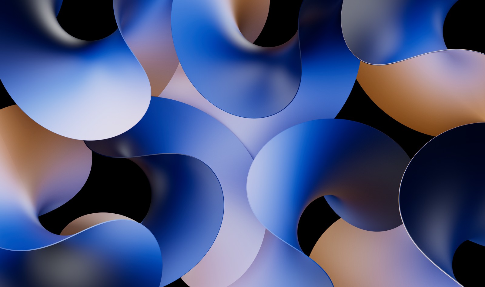 Un gros plan d'un tas de cercles bleus et bruns (abstrait bleu, courbes abstraites, courbes bleues, courbes de gradient, abstrait)