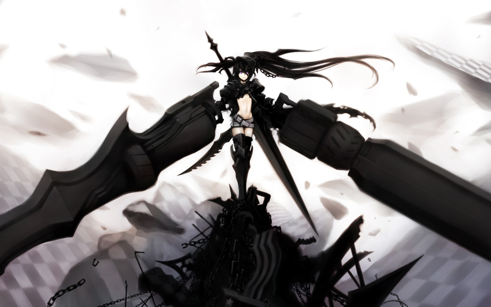 Image de style anime d'une femme tenant une épée et une épée (black rock shooter, anime, fan art, vidéo, vidéo musicale danime)