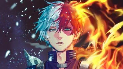 shoto todoroki, пламя, огонь, лед, боку но хиро академия