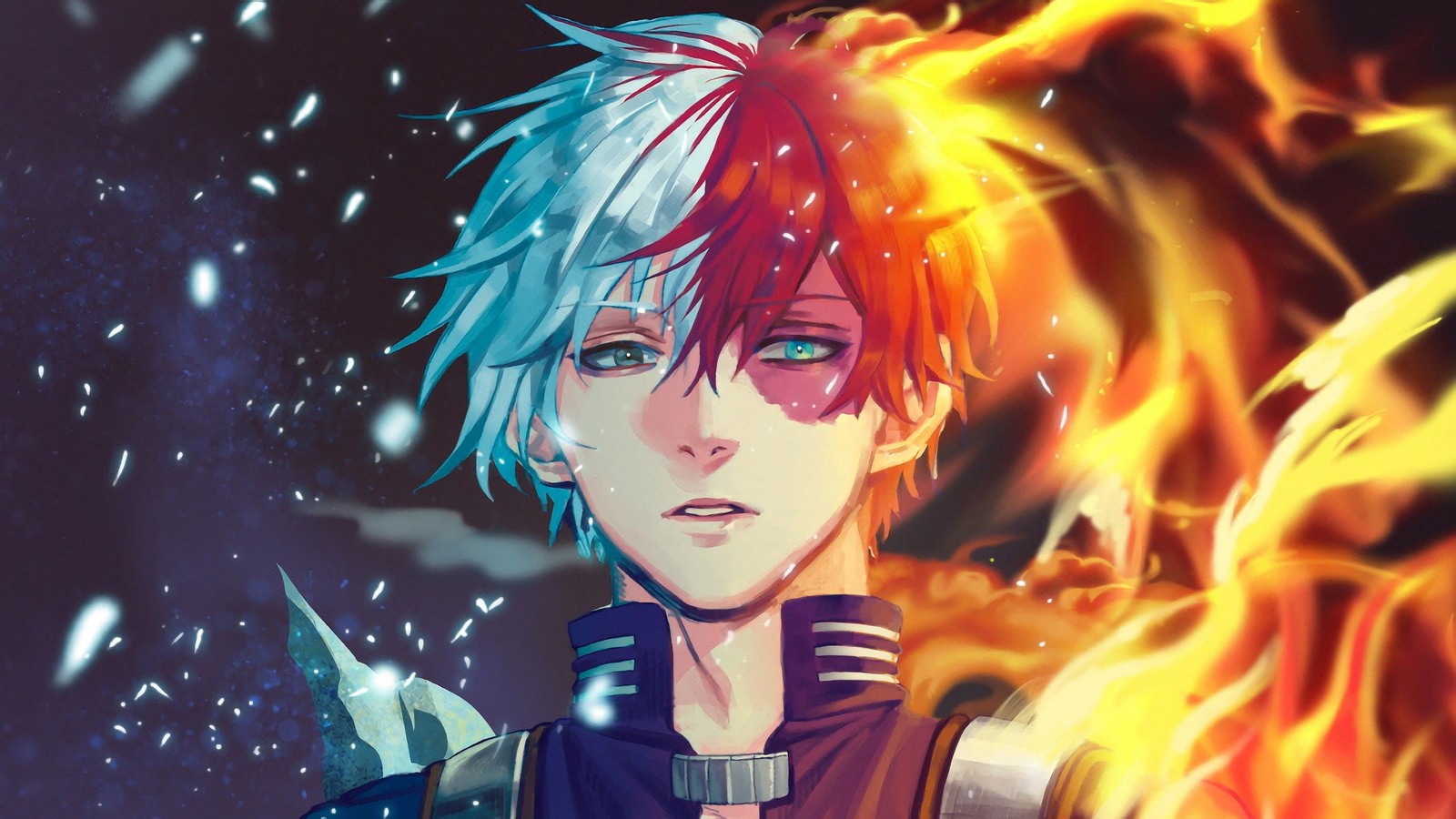 Lade shoto todoroki, flamme, feuer, eis, boku no hero academia Hintergrund herunter