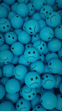 Electric Blue Balls with Frowny Faces