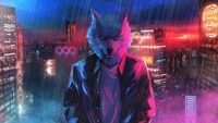 wolf guy, digital art, night, city