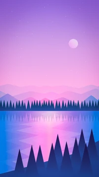 Serene Twilight Landscape with Moonlit Reflections