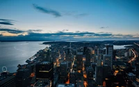 Twilight Cityscape Overlooking the Sea and Horizon