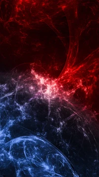 Vivid Fractal Art: Dynamic Red and Blue Cosmic Patterns