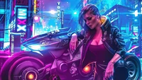 cyberpunk 2077, видеоигра, девочки, v, мотоцикл