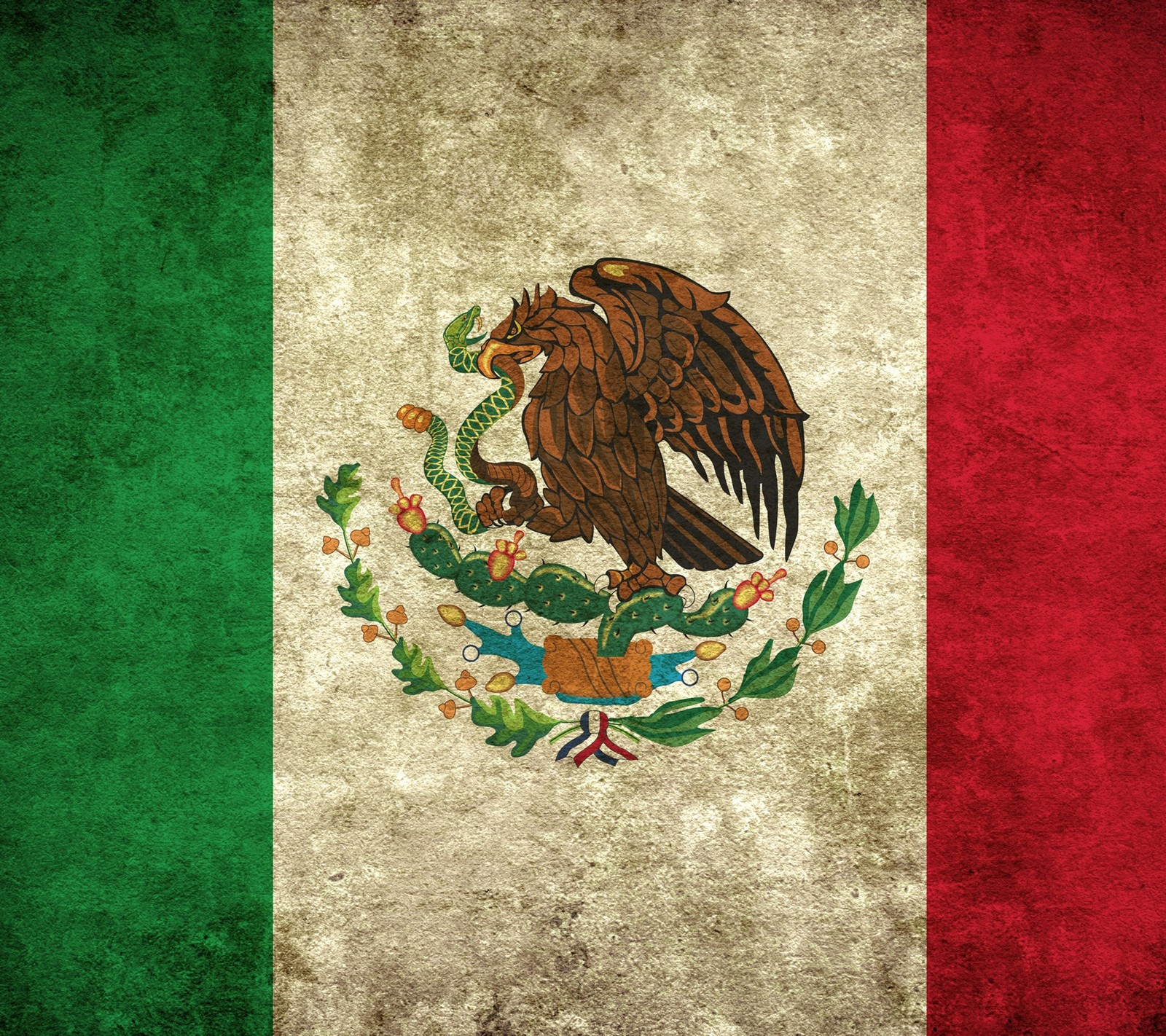 Primer plano de una bandera mexicana con un pájaro en ella (verde, mexicano, méxico, rojo, serpiente)