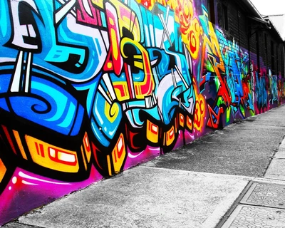 Vibrant Urban Graffiti: A Burst of Colorful Expression