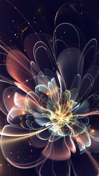 3D Abstract Flower with Luminous Swirls and Vibrant Colors