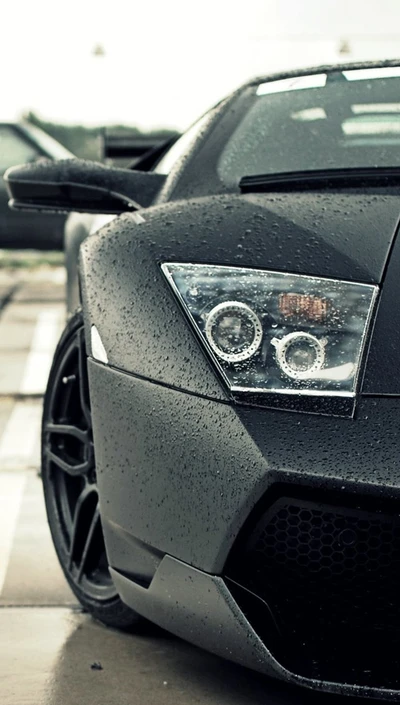 Sleek Lamborghini with Rain-Kissed Finish