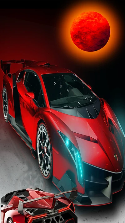 car, cars, glowing, lamborghini, moon