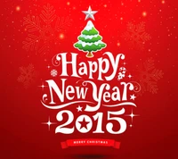 Happy New Year 2015 Celebration with Festive Tree and Snowflakes