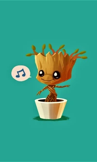 Groot joyeux dansant dans un pot