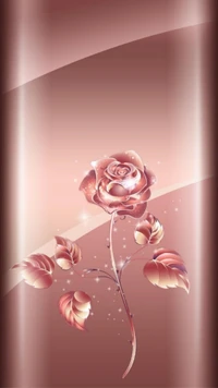 Elegant Pink Rose with Golden Accents on a Soft Gradient Background