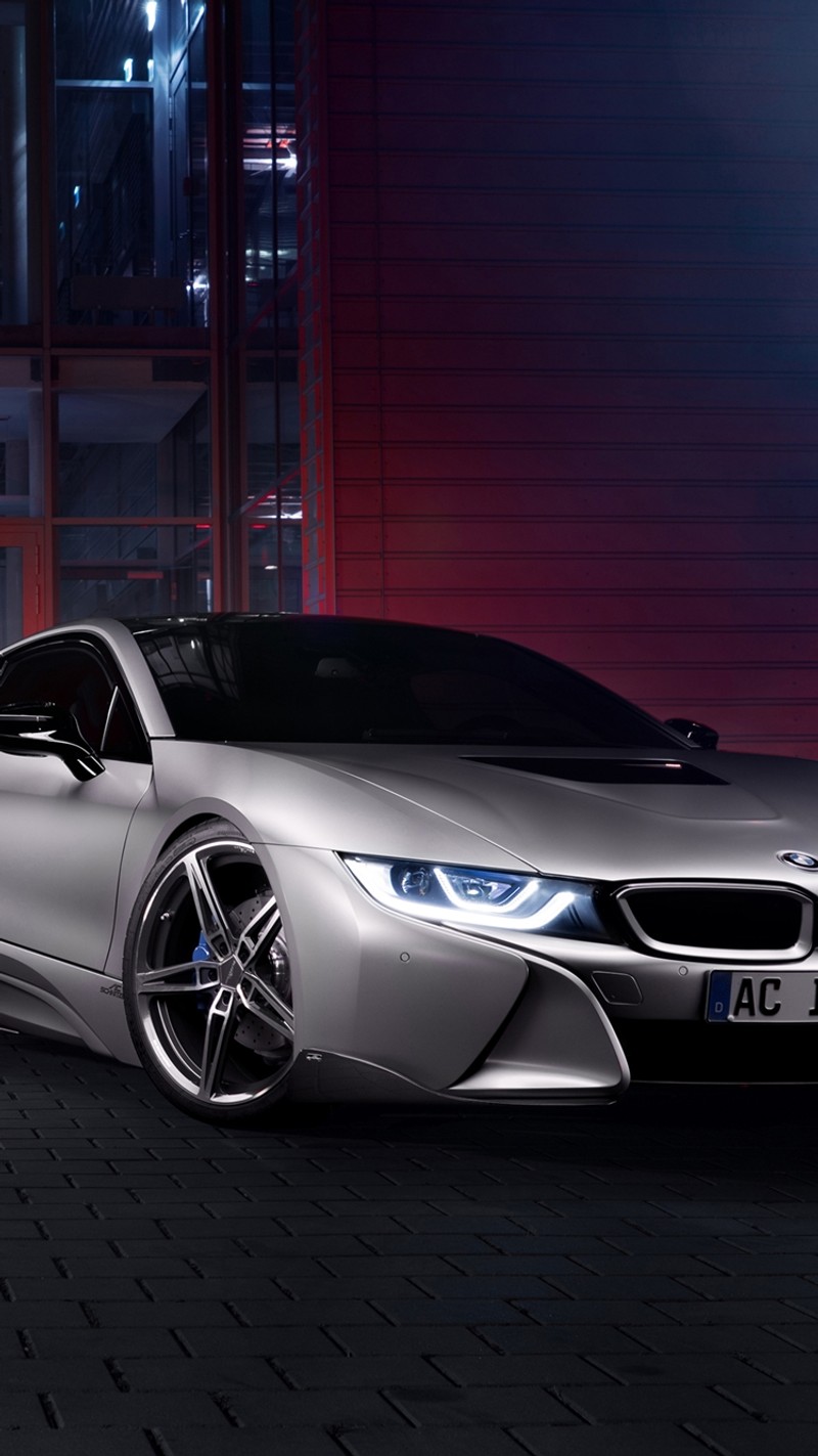 Концепт-кар bmw i8 перед зданием ночью (авто, биммер, bimmer, bmw, машина)