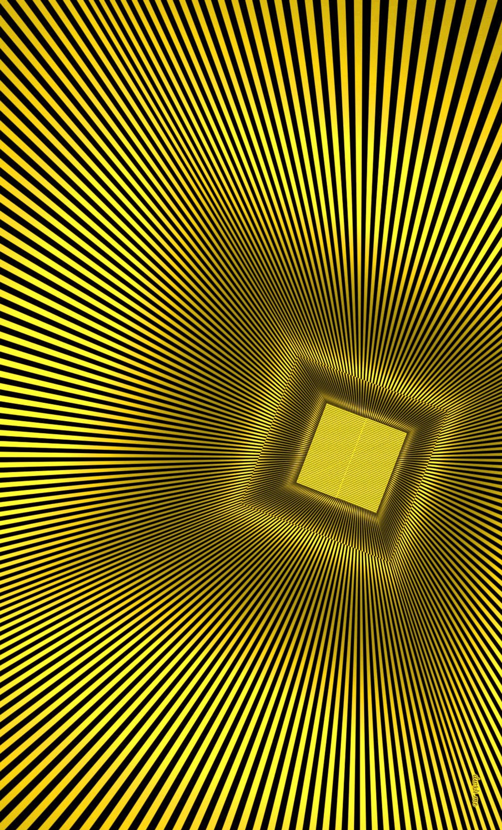 A yellow square is surrounded by black and yellow lines (color, hole, yellow)