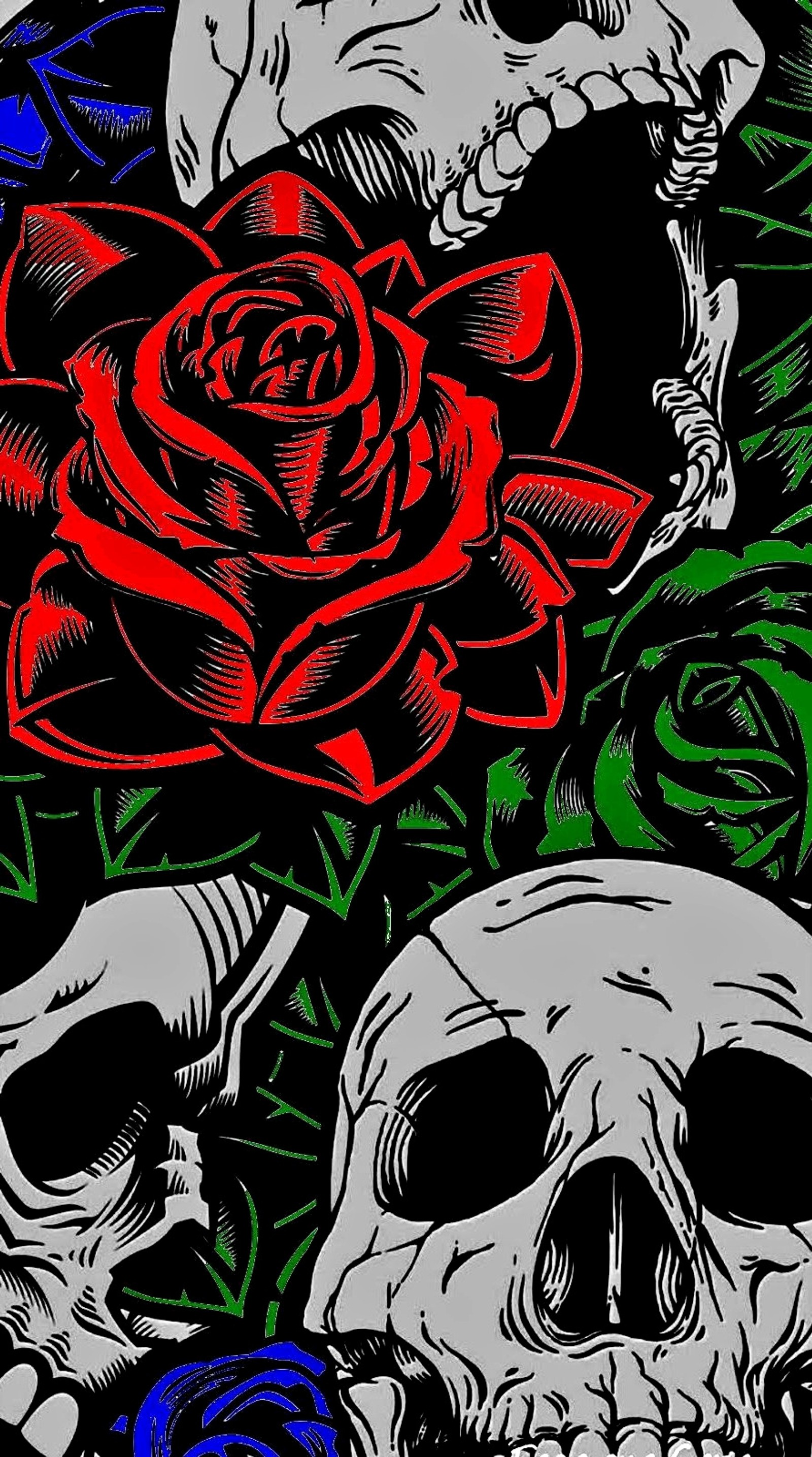 Calaveras y rosas en un patrón de costura con un fondo negro (último, gardiens)