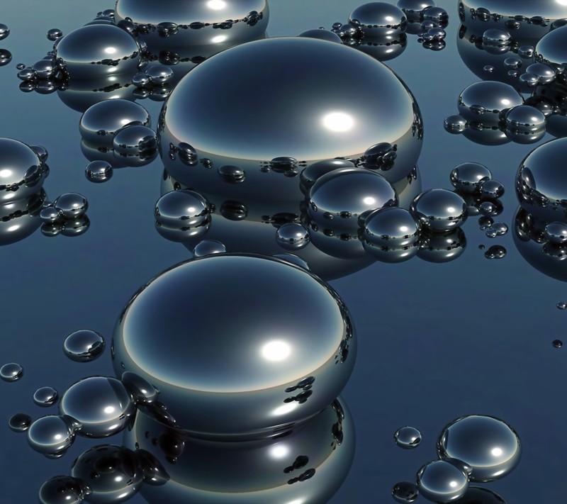 A close up of a bunch of shiny spheres floating on a surface (art, design, painting)