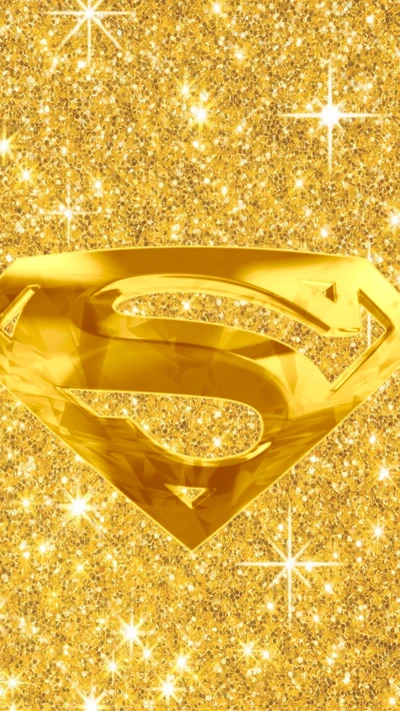 Logo dorado de Superman en un fondo brillante