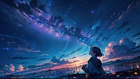 girl, sky, sunset wallpaper