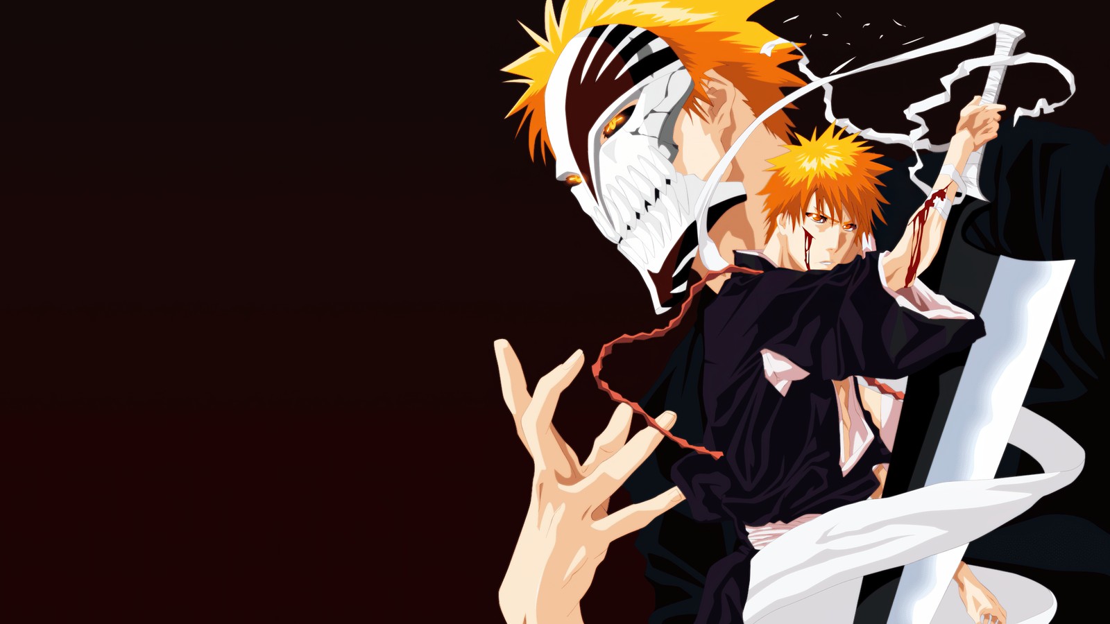 Un par de personajes de anime con las manos en el aire (visored, ichigo kurosaki, bleach, máscara hueca, anime)