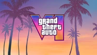 Logotipo de Grand Theft Auto VI com fundo tropical