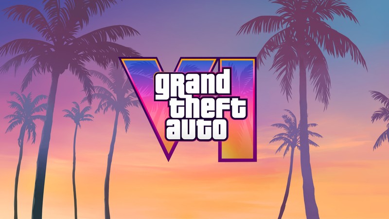 Логотип grand theft auto - v с пальмами на заднем плане (гранд theft auto 6, grand theft auto 6, видеоигра, гта 6, gta vi)