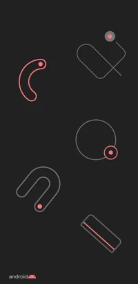 Diseño minimalista con círculos rojos y grises sobre fondo negro