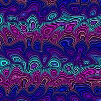 Padrão fractal psicodélico em tons vibrantes de roxo, magenta e azul elétrico, exibindo simetria intrincada e linhas fluidas.