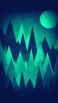 Teal-Tinted Mountains Under a Celestial Full Moon