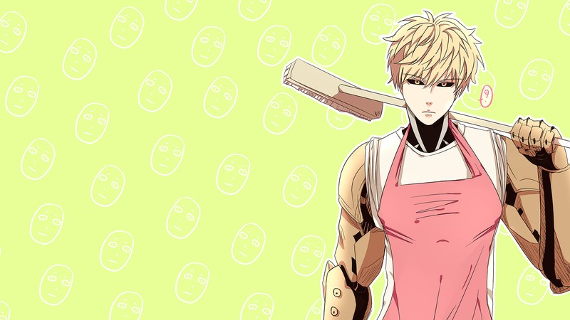 Мультяшное изображение мужчины, держащего нож в руке (генос, genos, one punch man, аниме, anime)