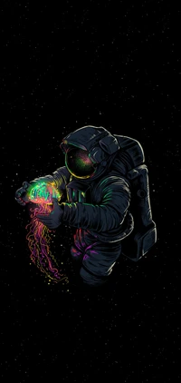 Neon Astronaut in Cosmic Darkness