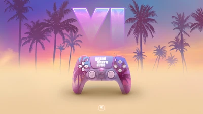 Grand Theft Auto VI : Manette DualSense au coucher de soleil tropical