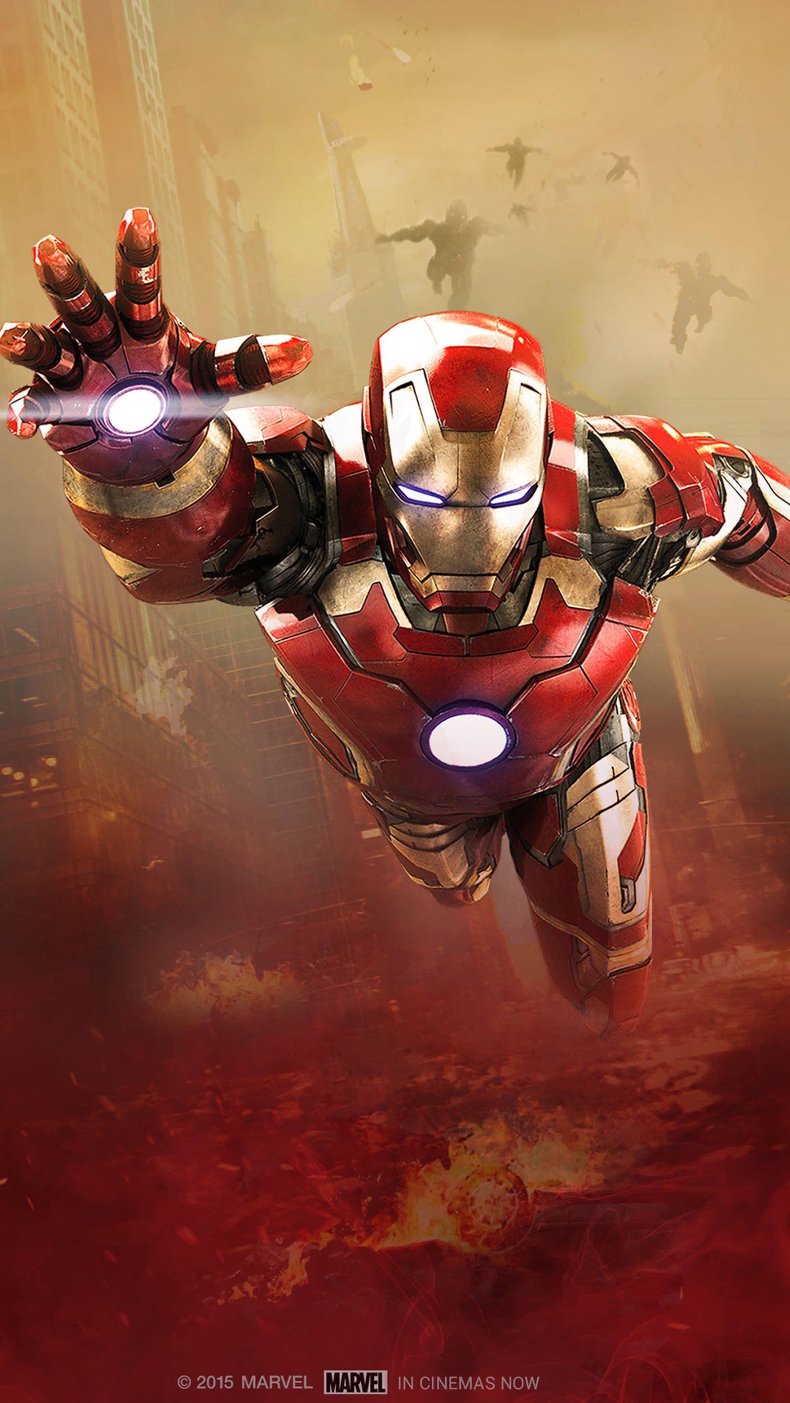 Avengers war machine flying through the air with a red background (iron, man)