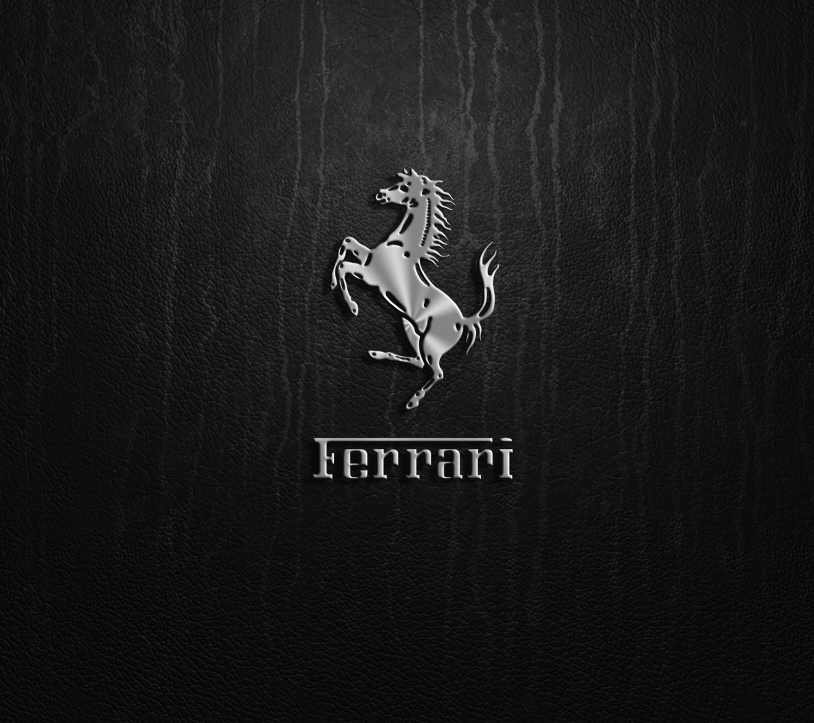 Uma foto em preto e branco do logotipo da ferrari em um fundo de couro preto (carro, itália, logotipo)