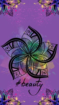 Design de mandala colorido com padrões florais intrincados em um fundo roxo vibrante, celebrando a beleza e a vida.